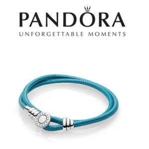 Authentic PANDORA Double Turquoise Leather Bracelet Pavé Loop Clasp 597194CTQ-D